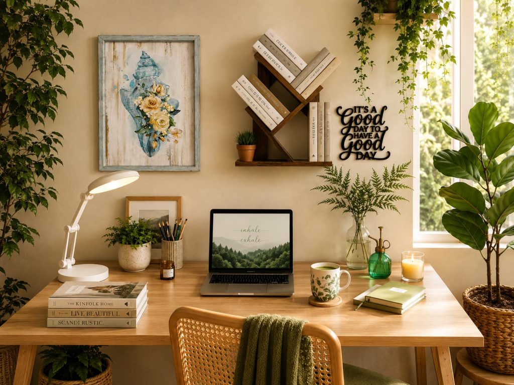 Plant-Filled Cozy Workspace